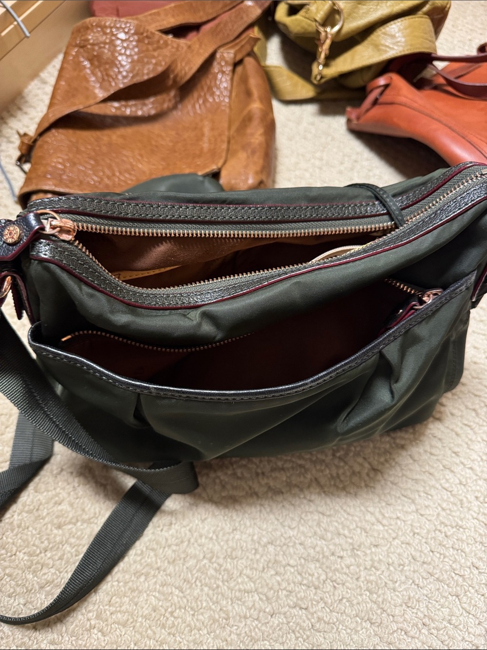 MZ Wallace Olive Green Nylon Crossbody with Rose Gold Hardware - Picture 3 of 4